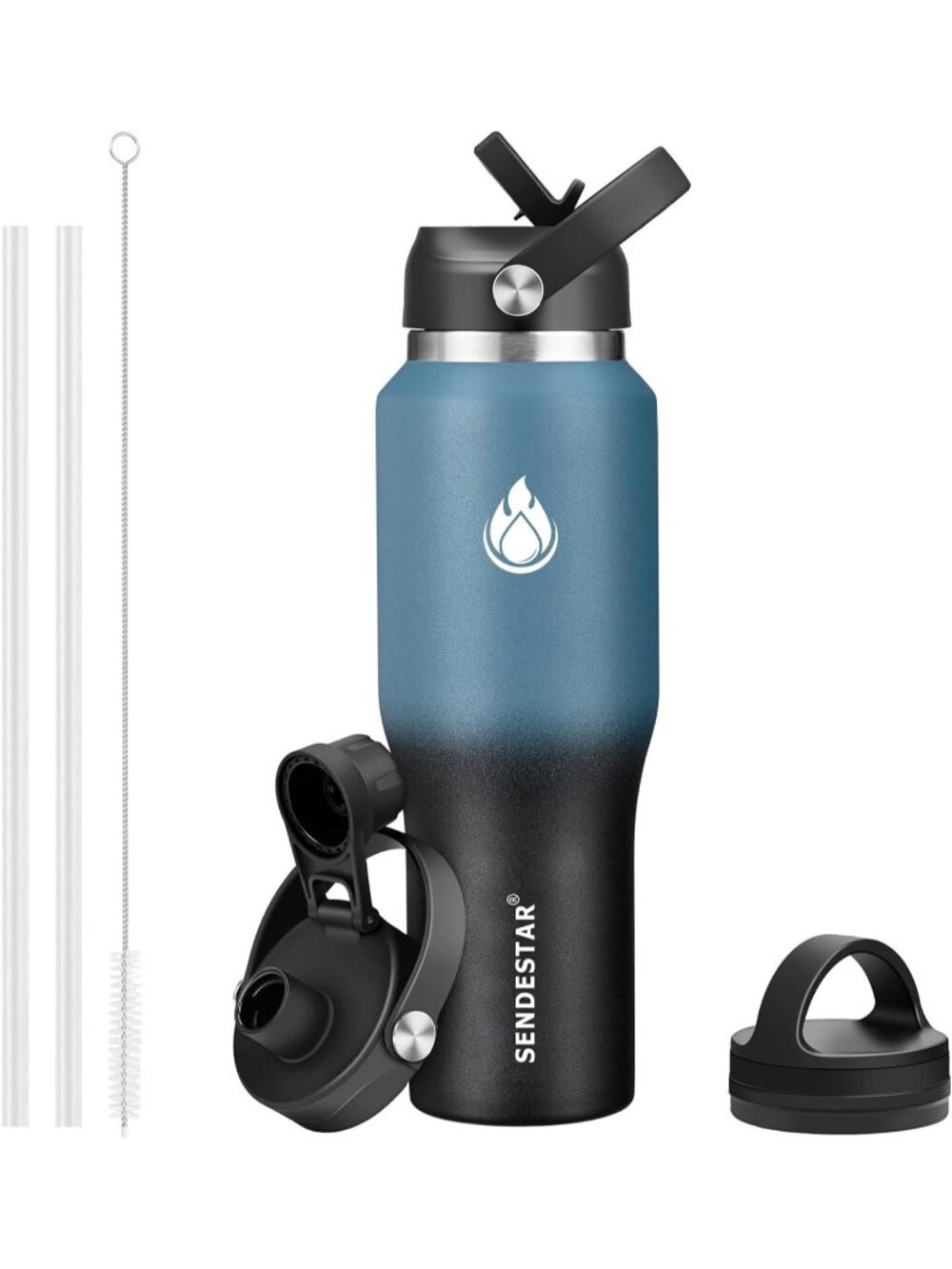 Dark Blue Back 40oz Stainless Steel WaterBottle Insulated Tumbler 3 Lid Cyanotic - Picture 1 of 6